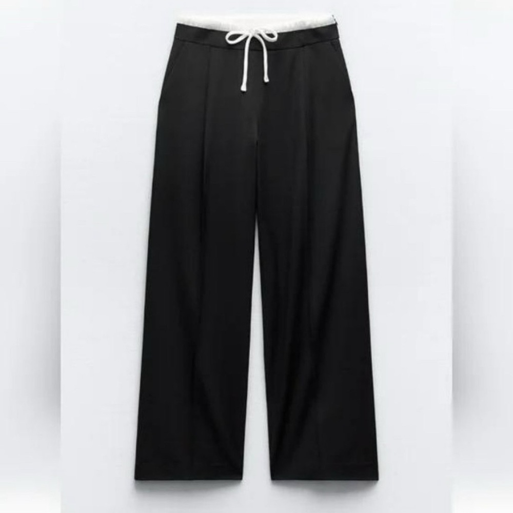 🆕 ZARA DOUBLE WAIST WIDE LEG PANTS Size Large.  #H